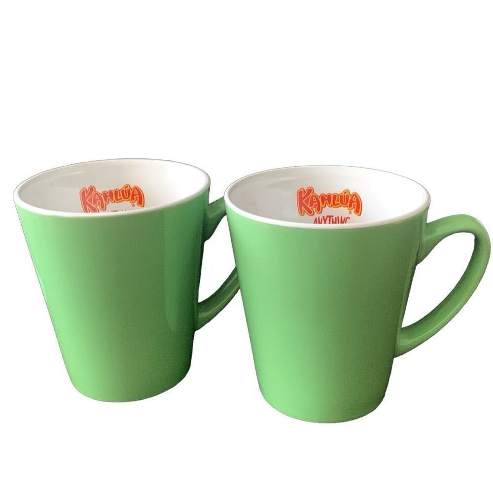 Vintage Kahlua 1999 Anything Goes Green Coffee Mug Cups Lot of 2 Quirky Unique